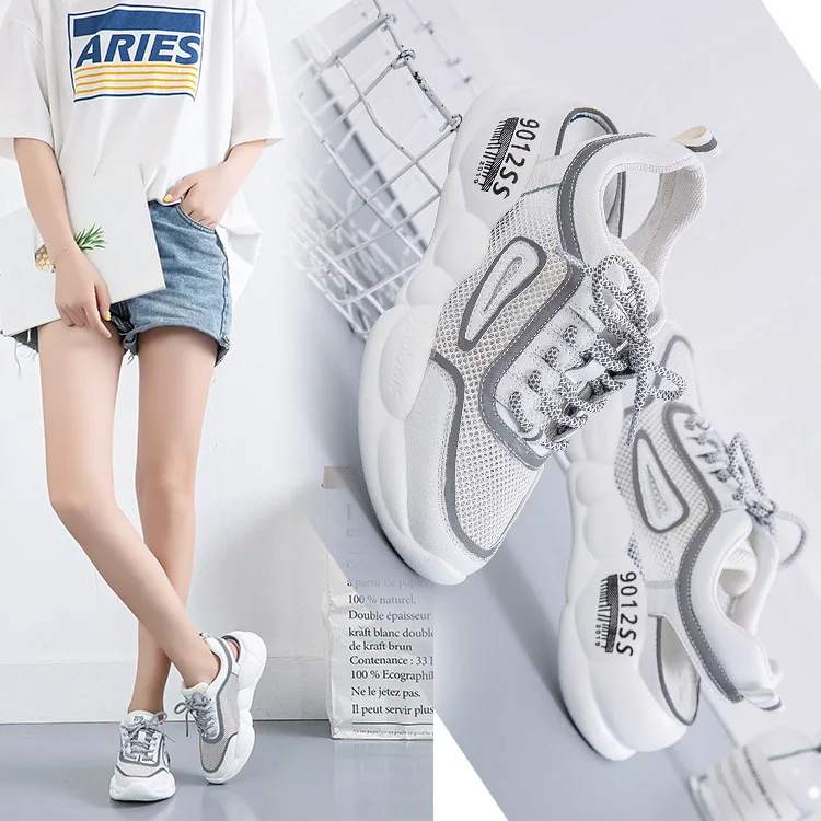 

Mesh Athletic Shoes Women's 2019 Summer New Style Versatile Platform Thick Bottomed Wisdom Smoked Shoes Breathable Genuine Leath