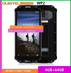 Смартфон OUKITEL WP2, 4G LTE мобильный телефон с NFC, 6-дюймовый экран 18:9, 4 ГБ ОЗУ 64 ГБ ПЗУ, восемь ядер, 10000 мАч, водозащита IP68, распознавание отпечатков ...