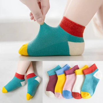 

1-12y Kids boys Socks Thin teenagers Cotton Socks contrast color for Spring Summer girl Toddler crew Socks 5 pairs / lot