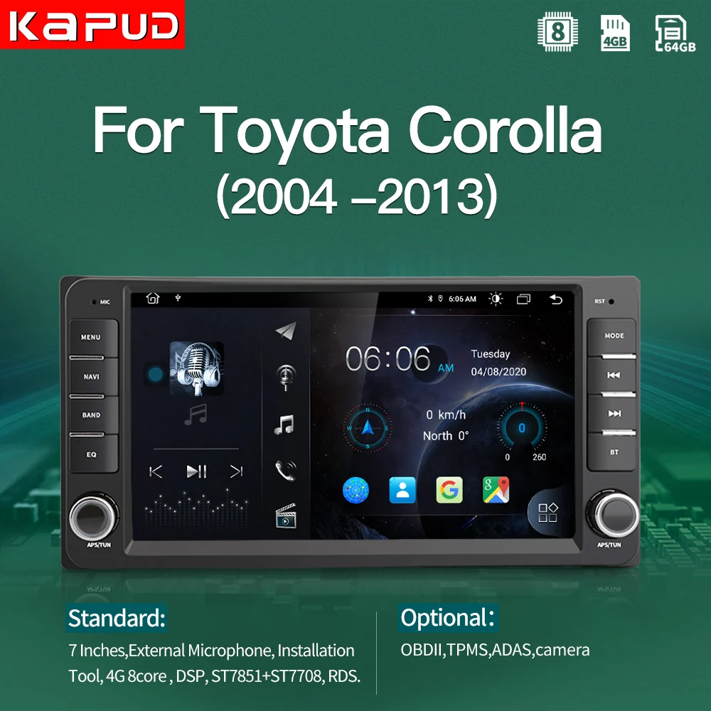 Автомагнитола Kapud на Android 10 для Toyota Corolla мультимедийный сенсорный экран плеер E120