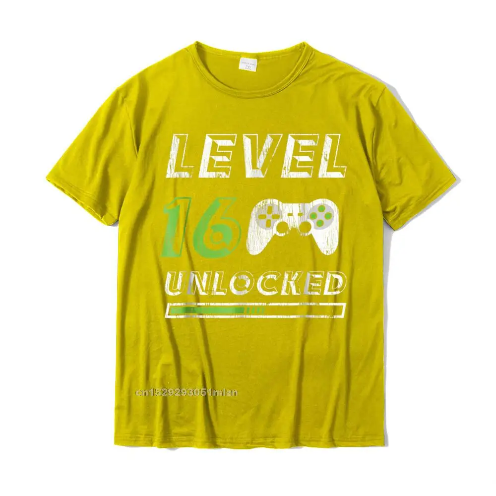Casual Oversized Men T Shirts Round Neck Short Sleeve 100% Cotton Tops Shirt Printed On Tee Shirt Drop Shipping Level 16 Unlocked - 16 Year Old Gamer Funny Birthday T-Shirt__3751 yellow