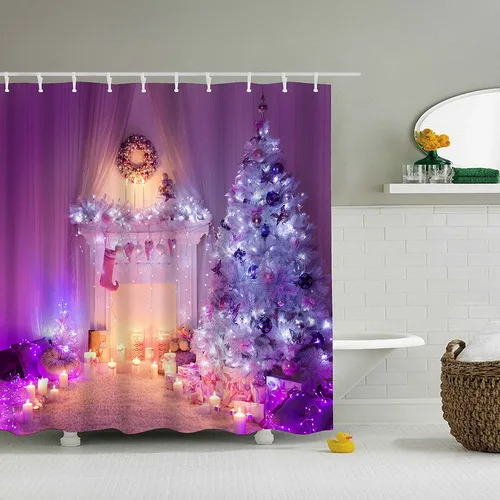 DQ-228 Cortinas navidad ba o Рождественский камин занавеска для душа зеленая Рождественская елка Рождественская занавеска для ванной комнаты красный носок douchegordijn 3D - Цвет: DQ-228