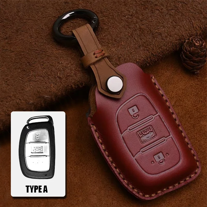 Type A - Red Для hyundai Santa Fe 3 кнопки из натуральной кожи дистанционного брелока чехол Чехол - Название цвета: Type A - Red