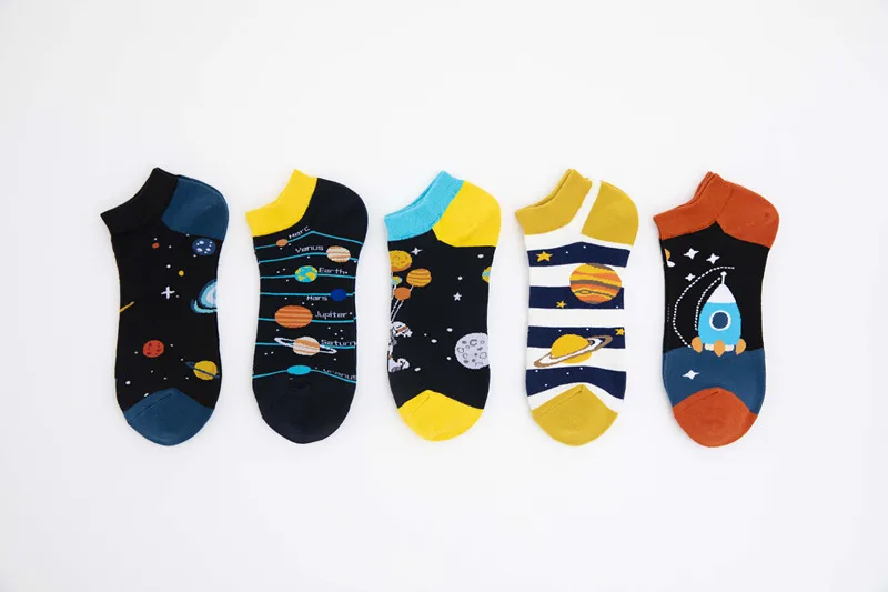 New Space Alien Planet Universe Cartoon Cotton Skate Cool Casual Socks Women Men Astronaut Funny Boat Short Happy Ankle Socks