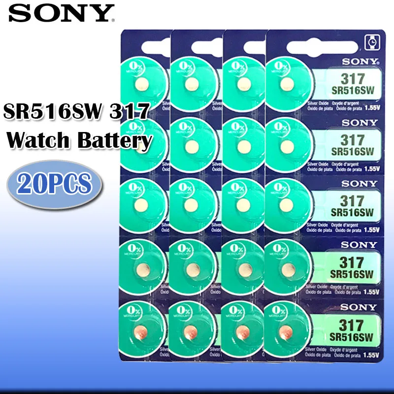 20 шт./лот Sony 100% оригинал 317 SR516SW SR516 1 55 в оксид серебра часы батарея сделано Японии |