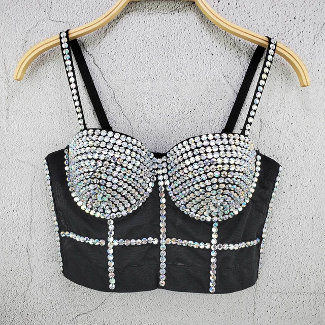 New Women Bras Colorful Acrylic Diamond Beaded Luxury Mesh Camisole Full  Coverage Bralette Underwear Hot Girl Backless Short Top - Tanks & Camis -  AliExpress