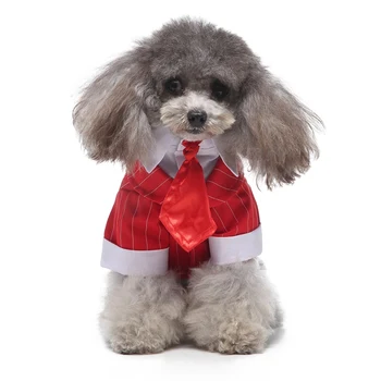 

Pet Dog Stripes Suit With Tie For Cat Puppy Spring Short Sleeve Polyester Material Cute Fashion Costume Pet Dog Supplies