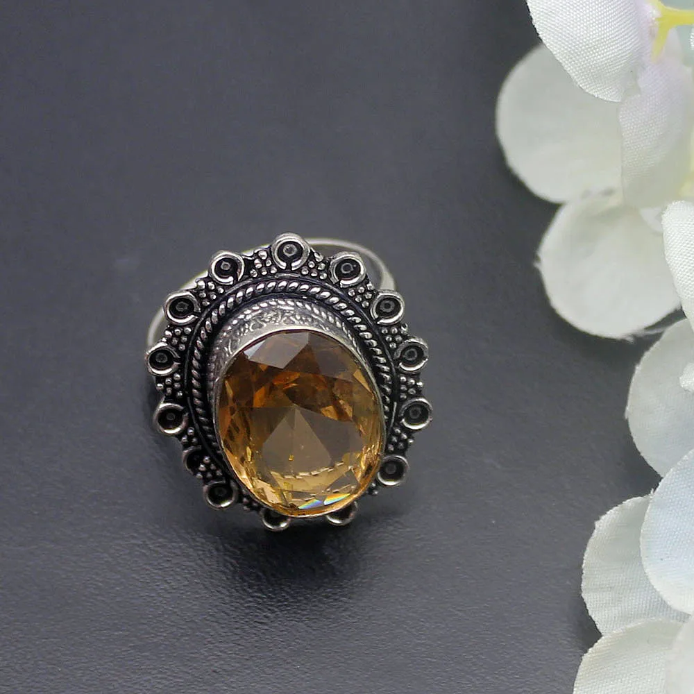 Hermosa винтажная овальная форма блестящий HoneyTopaz 925 стерлингового серебра модное Ювелирное кольцо Размер 7,5 A652
