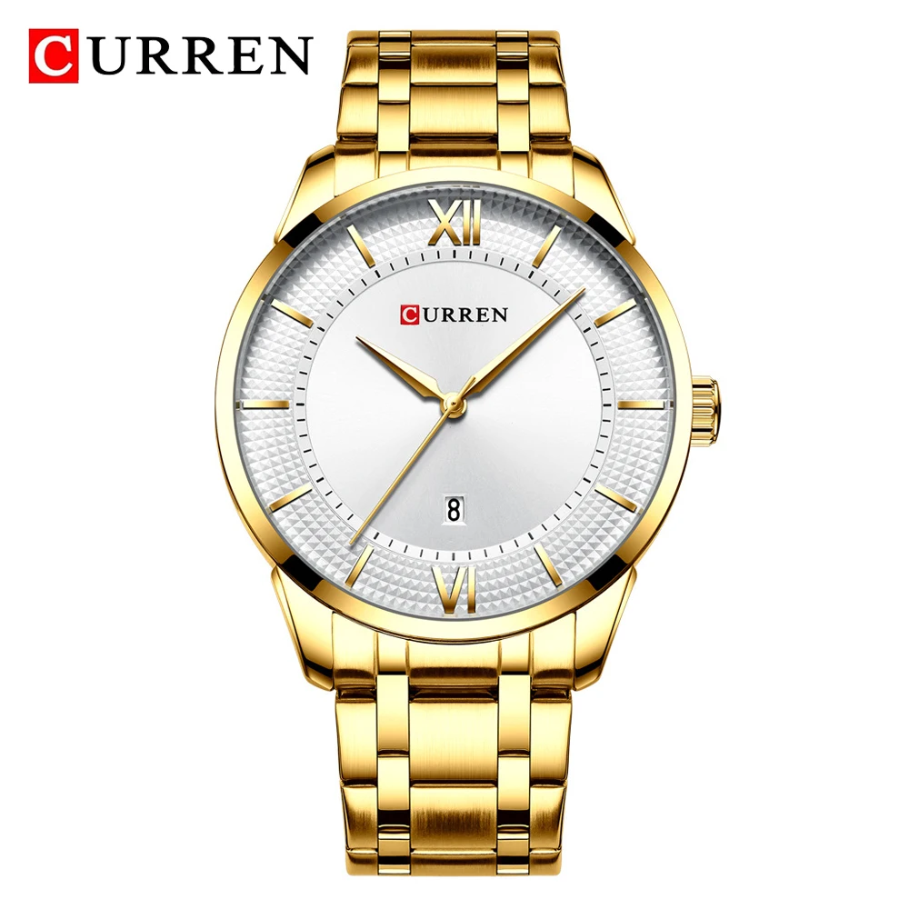 Golden Часы для мужчин Curren Водонепроницаемые кварцевые часы из нержавеющей стали водонепроницаемый мужской спортивный военный часы наручные часы Relogio Masculino - Цвет: Golden