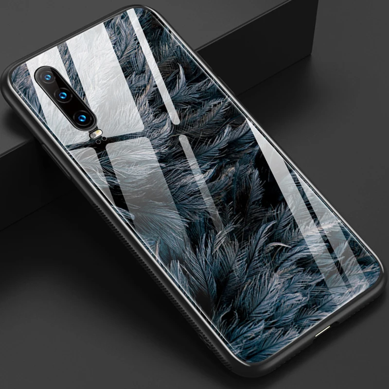 Net red feather Чехол для телефона huawei p 30 Y7, художественный защитный чехол из закаленного стекла для huawei p 20 p smart plus, подарки - Цвет: Net red feather