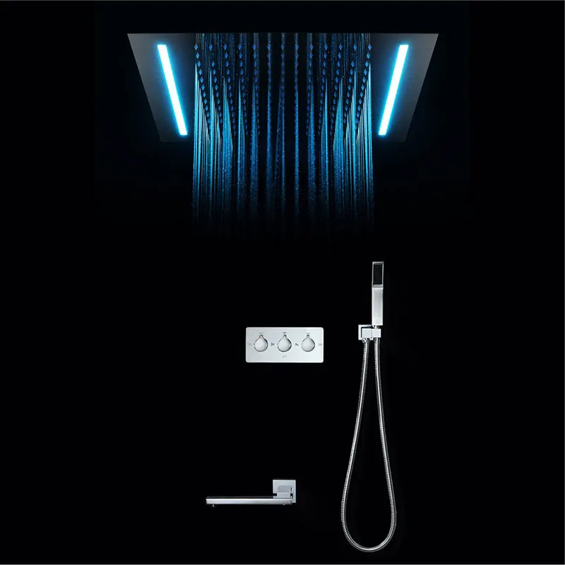 Shower Set 16 цветов, душевая панель, экран для душа, светодиодный светильник с дистанционным управлением, массажная спа струя, три ручки, смеситель, кран для раковины, набор - Цвет: Shower Set