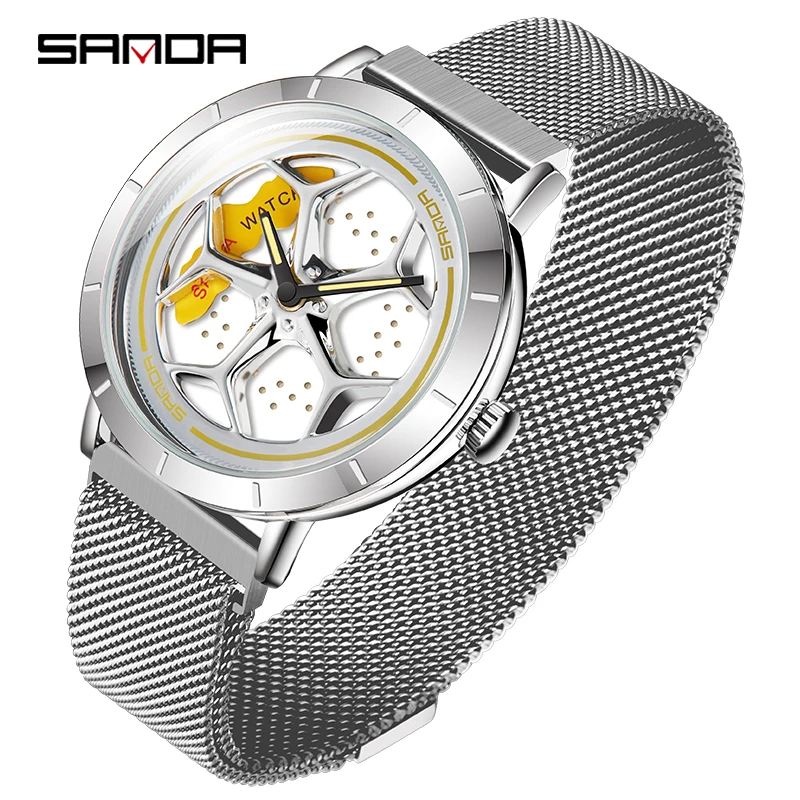all silver Мужские новые кварцевые часы sanda с вращающимся циферблатом, повседневные модные часы Milan, мужские кварцевые часы с ремешком, мужские часы Relogio Masculino - Цвет: all silver