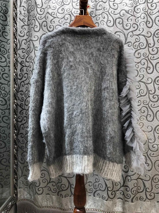 Осень и зима женский с v-образным вырезом неровный плиссированный сшитый Плетеный кардиган на пуговицах, свитер 1016
