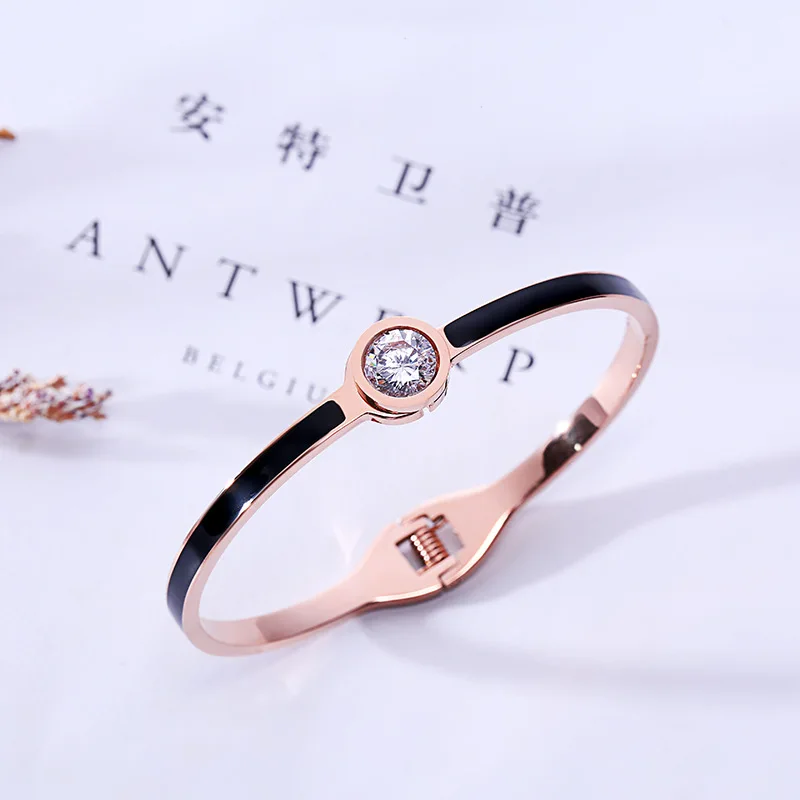 ER968-1 Rose gold Роскошные циркониевые титановые браслеты из нержавеющей стали для женщин черные корейские браслеты корейские ювелирные изделия девушка дропшиппинг - Окраска металла: ER968-1 Rose gold