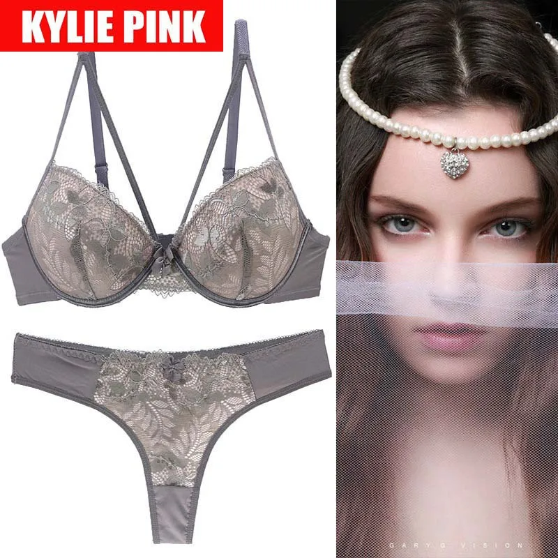 KYLIE розовый бренд класса люкс женский бюстгальтер стринги костюм сексуальное нижнее белье набор маленький грудь кружевной бюстгальтер женское белье набор для девочек бюстгальтер с низким вырезом