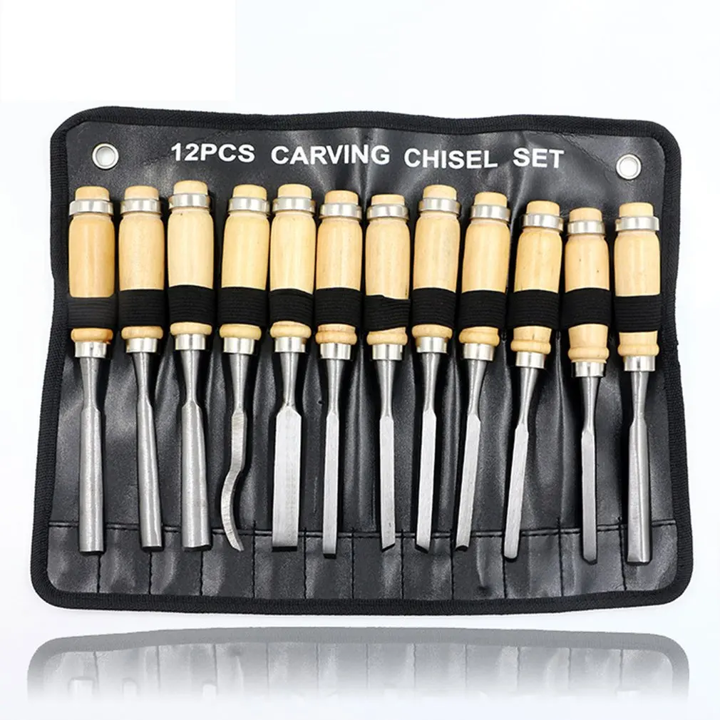

12 Piece Wood Carving Hand Chisel Tool Set Professional Woodworking Gouges Steel