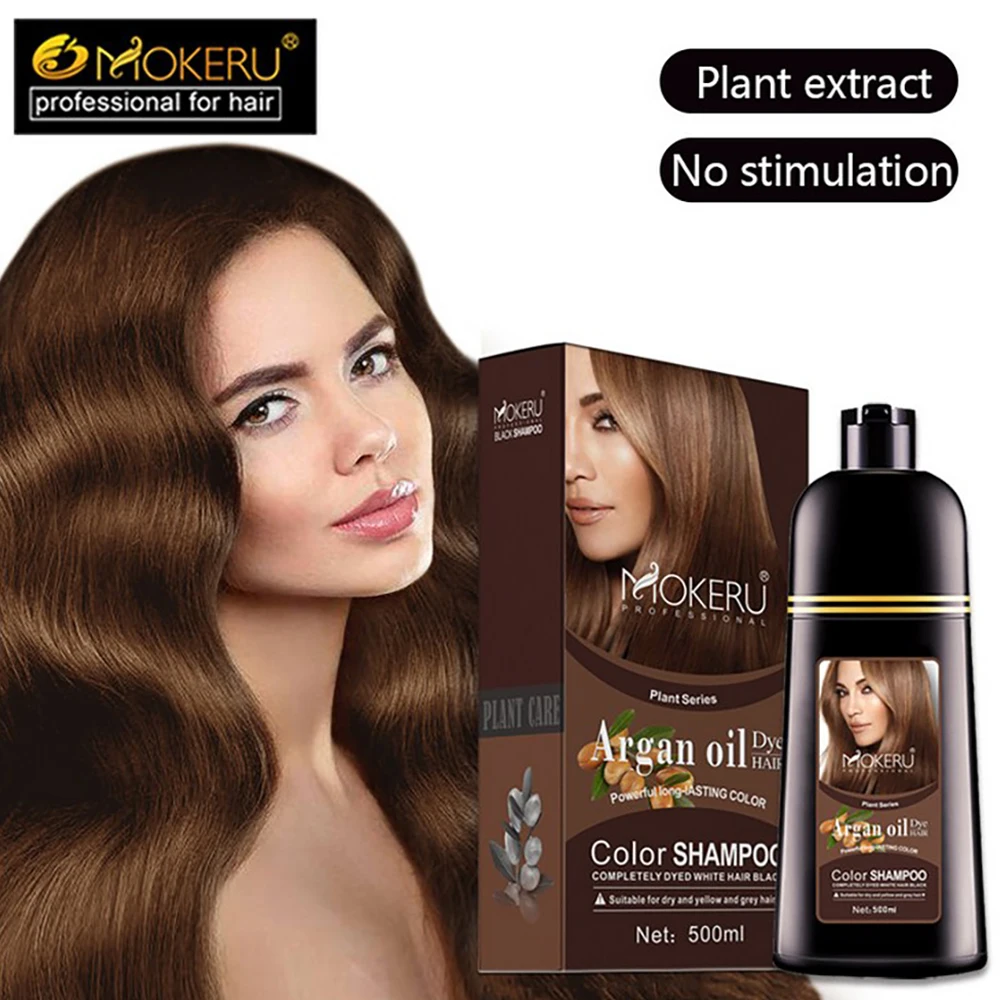 500ml Natural Argan Oil Essence Instant Hair Dye Shampoo Instant Hair Color Cream Cover Permanent Hair Coloring Shampoo  Women