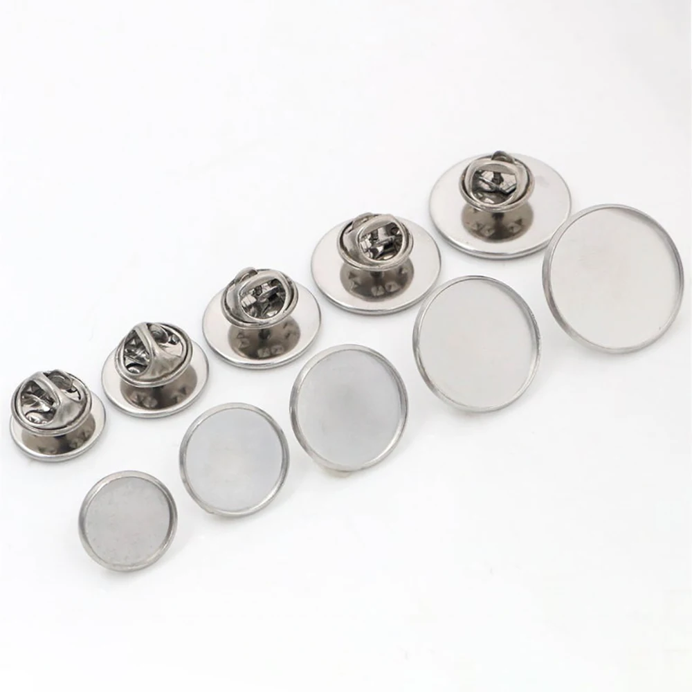10pcs/ Lot 6/8/10/12/14/16/18/20/25mm Stainless Steel Material Brooch Style Cabochon Base Cufflink Spacer Settings Tie Tack Pins