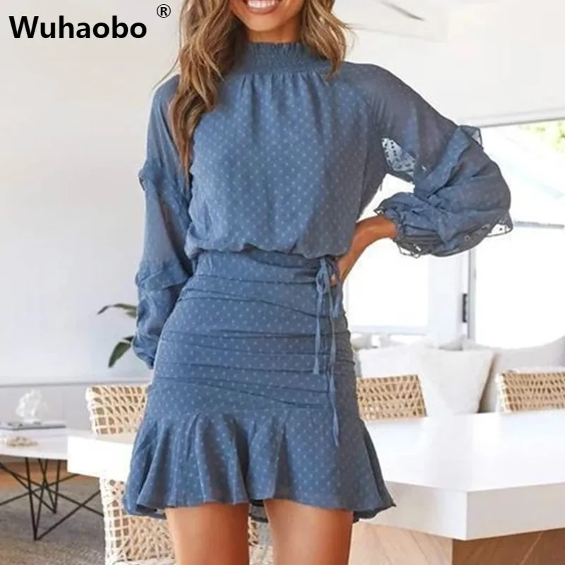 Комплект Wuhaobo из 2 предметов водолазка свободное платье рубашка женское богемное