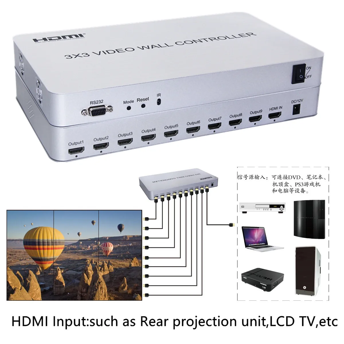 Настенный видеоадаптер 3x3 HDMI 1x9 разъем Hdmi настенный процессор для телевизора HD с