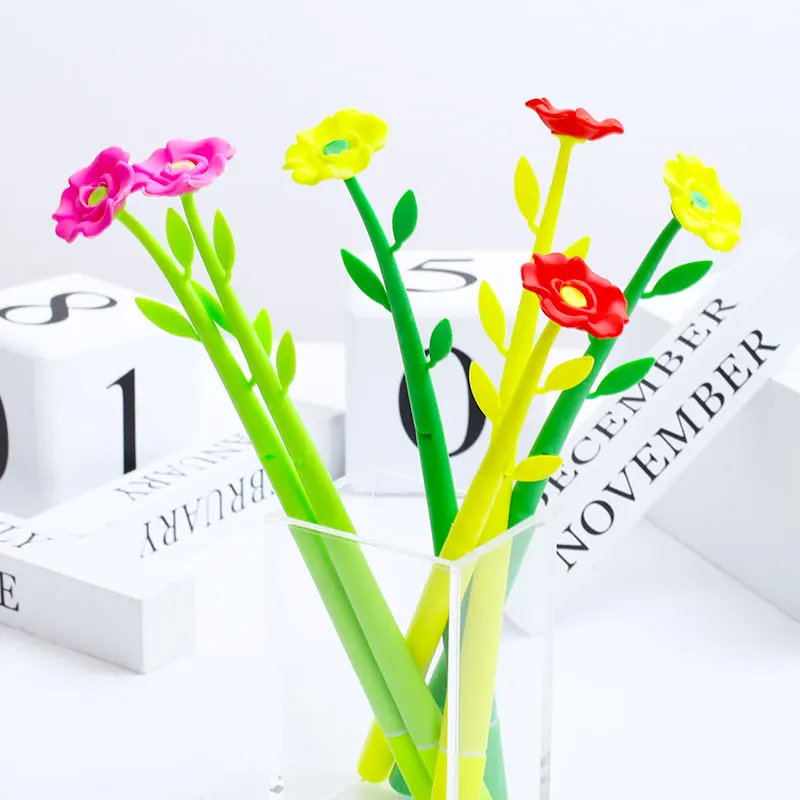 Flower mixed 3pcs Креативная гелевая ручка с рисунком кота, кактуса, панды, крутые животные, каваи, дракон, цветок, растительный, стационарный Рождественский подарок, школьная вещь для девочек - Цвет: Flower mixed 3pcs