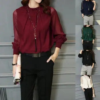 

2020 Elegant Ruffle Tops Women's Lace Stitching Blouse Casual Puff Sleeve Blusas Female Solid Summer Mesh Tunic Plus Size S-5XL