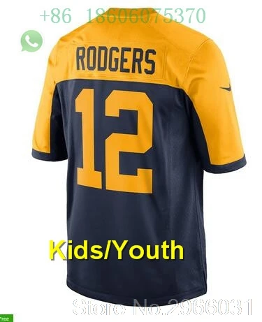 Green Bay Качественные Детские Молодежные 12 Aaron Rodgers Clay Matthews 52 Ha Clinton-Dix21 Jordy Nelson 87 Randall Cobb 18 jersey - Цвет: for kids youth