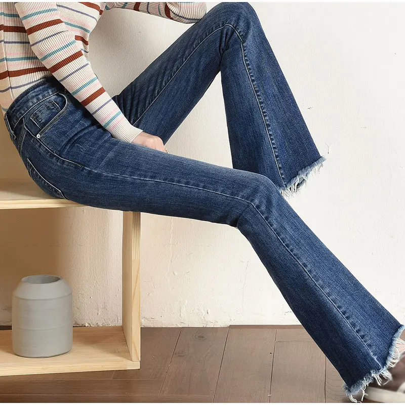 Женские синие расклешенные джинсы с бахромой и каймой размера плюс 7Xl 200 фунтов