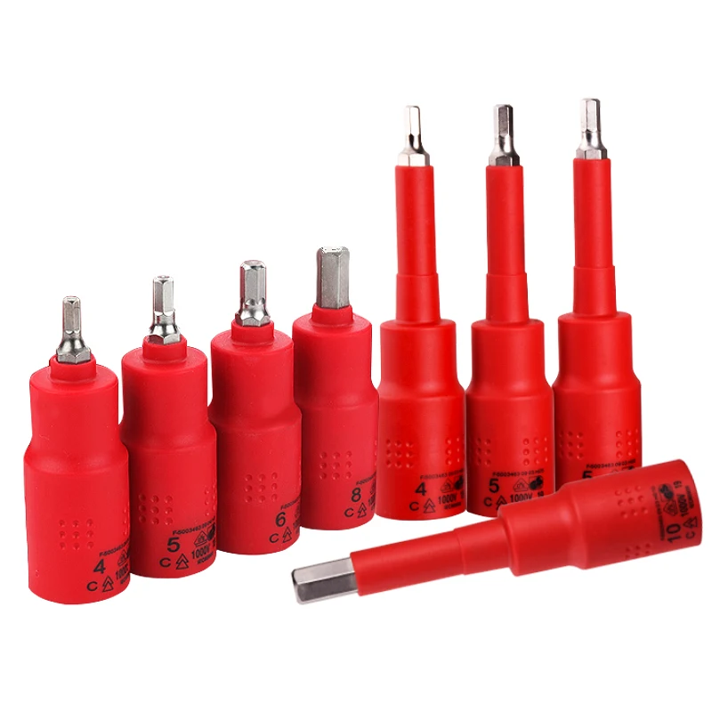Insulated Electrical 1000V High Voltage Resistance 3/8 VDE Deep Socket H8-19mm  Length Hex Bit 4-10mm 4