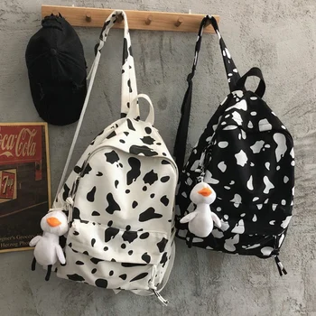 

Cute Milk Print Women's Backpack Fashion Canvas Travel Student Bag