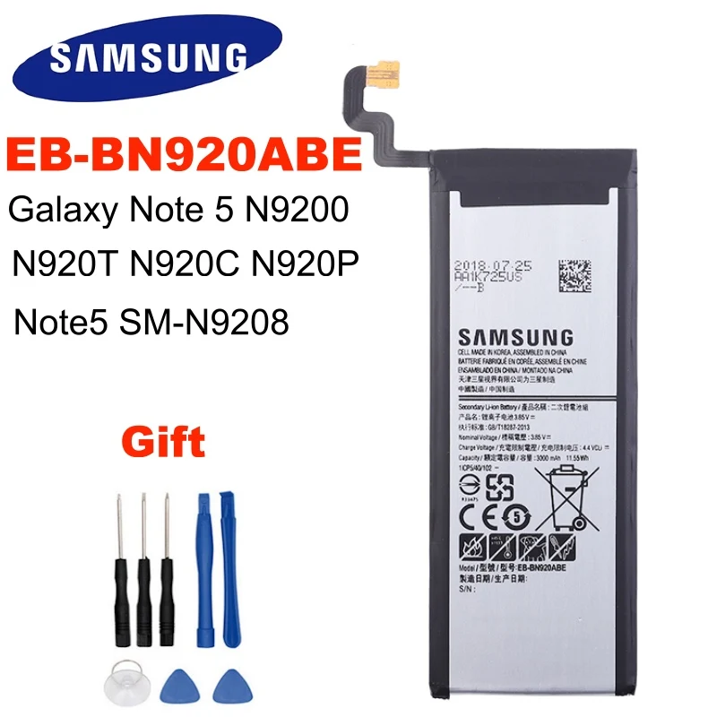 Оригинальный аккумулятор SAMSUNG EB-BN920ABE 3000 мАч для Samsung Galaxy Note 5 N9200 N920T N920C N920P Note5 SM-N9208