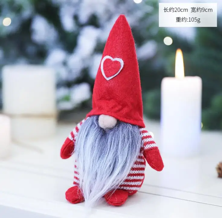 Merry Christmas Heart Hat Swedish Santa Gnome Plush Doll Ornaments Elf Toy Gift 