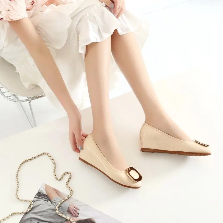 

Liner Full Leather Pq726-4 Elevator Slanted Heel New Style Shallow Mouth Single Shoes