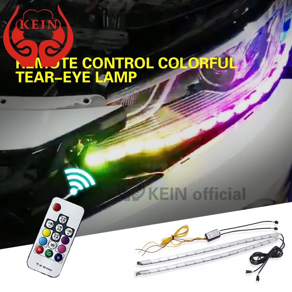 

KEIN 2pcs RGB DRL Car Signal Led Daytime Running Light Turn Signal Lights Guide Bar Remote Multi Crystal Water Color Auto Lamp
