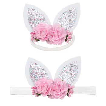 

Baby Artificial Flower Cloth Headband Cute Easter Bunny Ears Elastic Hairband 95AE