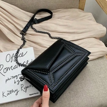 

Quality Leather Chain Strap Female Shoulder Bag Small Rivets Crossbody Bags for Women Casual Flap Bag Ladies' Messenger Bag Sac