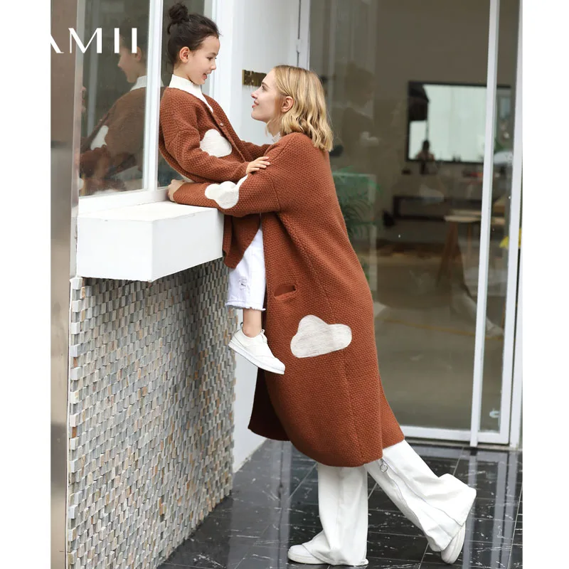 Amii минимализм весенний вязаный кардиган для женщин свободное повседневное