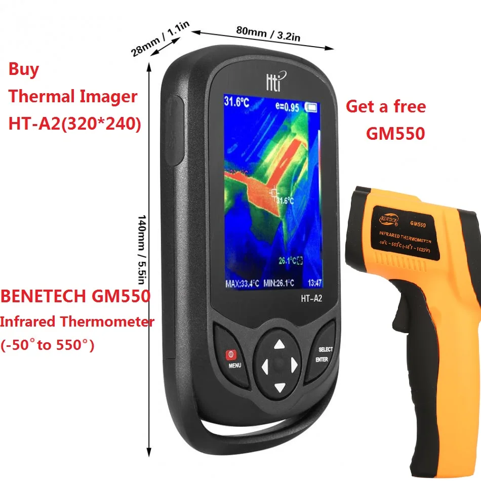 HT-A2 TFT экран теплового инфракрасного Imager камера детектор измеритель температуры измерительные инструменты 100-240 в 640*480 HT-A1 - Цвет: HT-A2 Free GM550