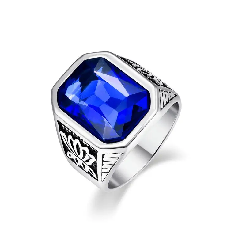 blue NUNCAD, мужское кольцо из нержавеющей стали, кольцо с синим/зеленым/красным кристаллом, Винтажное кольцо с тотемным узором, черное серебряное кольцо - Цвет основного камня: blue