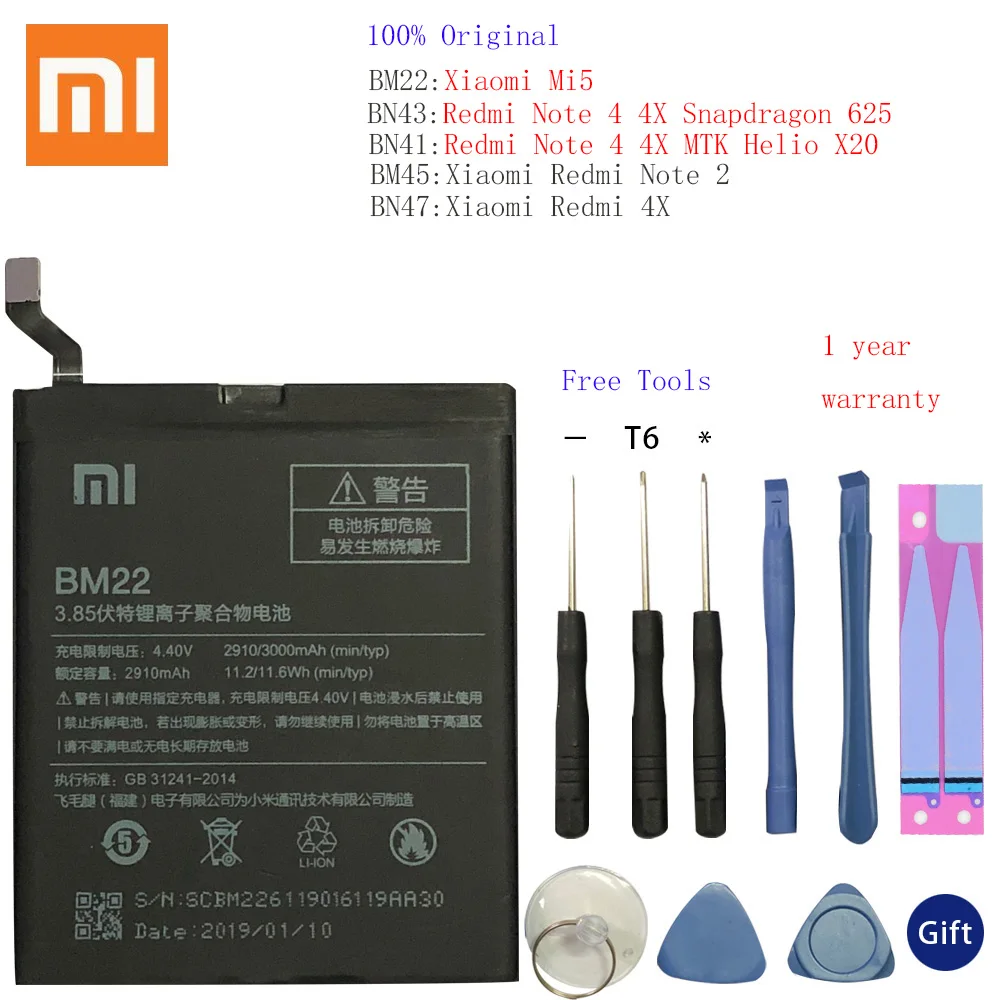 BM45 BM47 BN43 BM22 BN41 Аккумулятор для Xiaomi Redmi 3 3S 3X 4 Note 2 4X Оригинальный аккумулятор MI 5