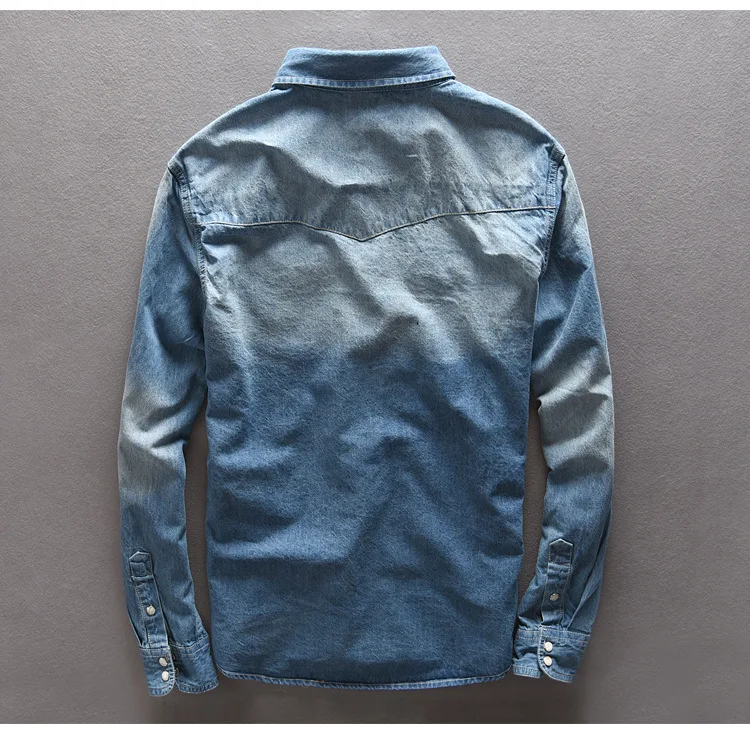NEW Autumn Men Denim shirt Casual Slim Fit Streetwear Blouse Lapel Button Long Sleeve Tops