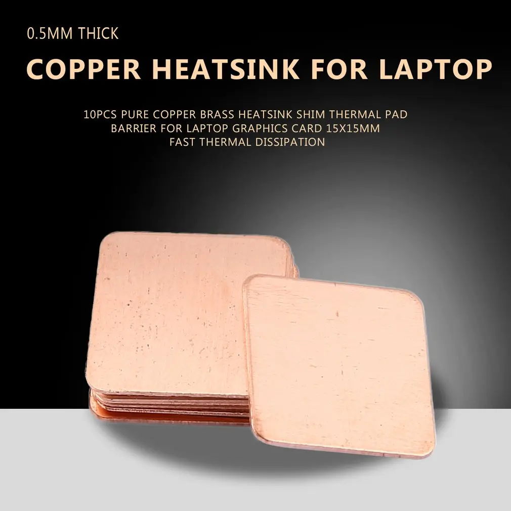 10 Pure Copper Brass Heatsink Shim Thermal Pad Barrier for Laptop Graphics Card 15x15mm Fast Thermal Dissipation