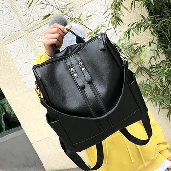 

Fashionable solid color backpack women bag trend wild backpack soft leather pu casual student mommy schoolbag