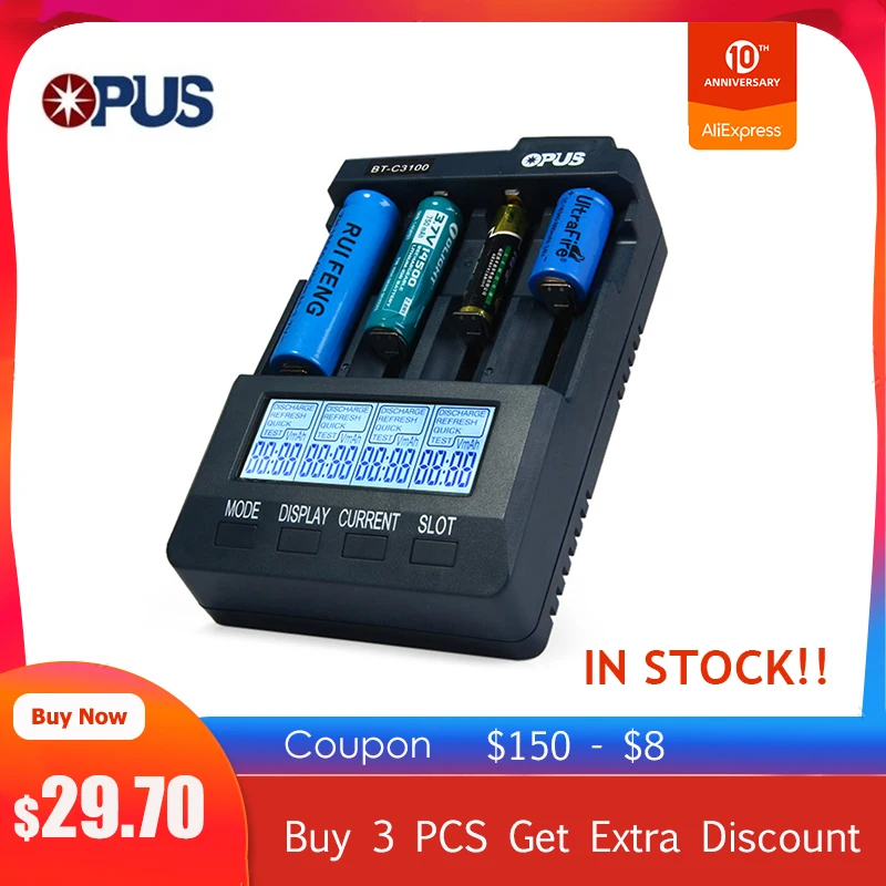 Opus BT C3100 V2.2 умное цифровое интеллектуальное 4 ЖК слота Универсальное зарядное устройство для аккумуляторной батареи с вилкой ЕС/США|battery charger|charger forcharger for rechargeable batteries | АлиЭкспресс