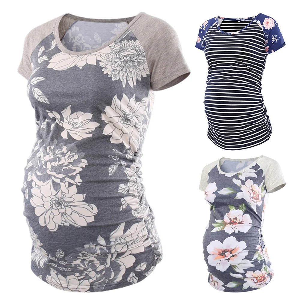 

Pregnancy T-Shirt Casual Maternity Tops Maternity print striped top Short Sleeve Tee Summer Maternity Clothes Pregnant Mama D30