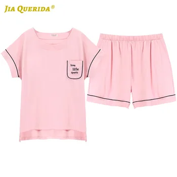 

Front Pocket Sleepwear Fashion Casual Style Summer Pajamas Set Ladies Pijama Set Short Sleeve Short Pants Woman Clothes Pj Set