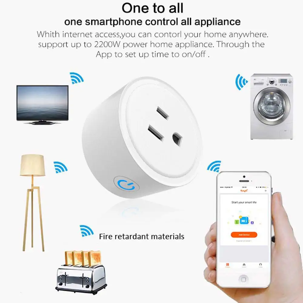 Teekar DS-169 стандарт США 10A Смарт Wi-Fi розетка Tuya Smart Life APP пульт дистанционного управления работает с Alexa Google Home