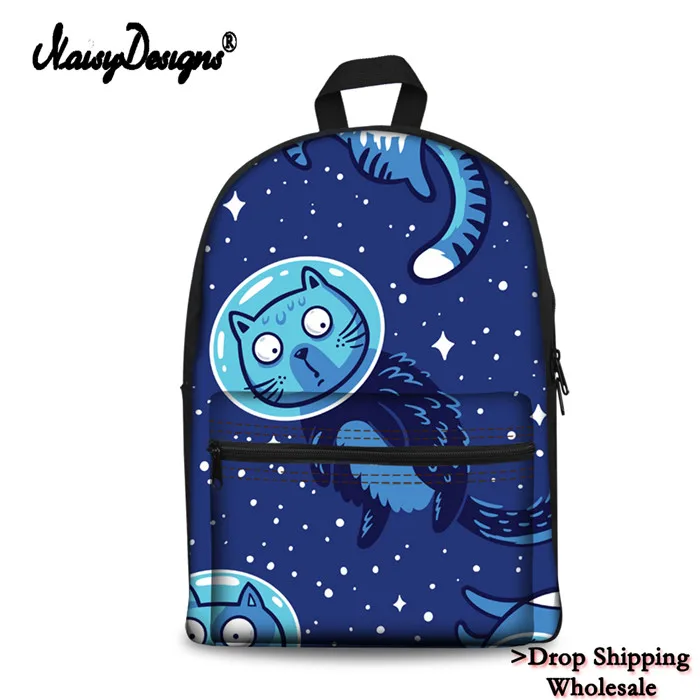 Школьный рюкзак для девочек и мальчиков, женский рюкзак с объемным принтом кошки в космосе, дорожная сумка на плечо для подростков