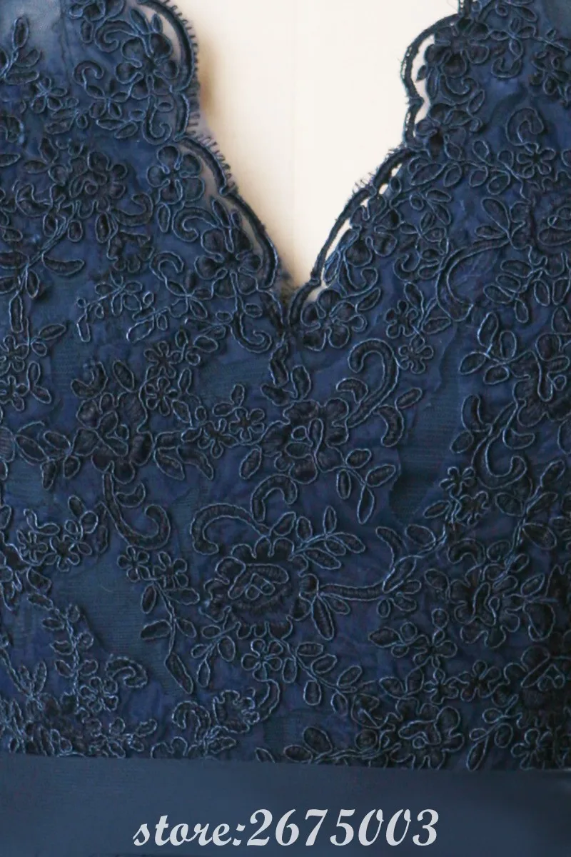 Один элемент Элегантный V шеи шифон темно-синий длинное платье подружки невесты до 50