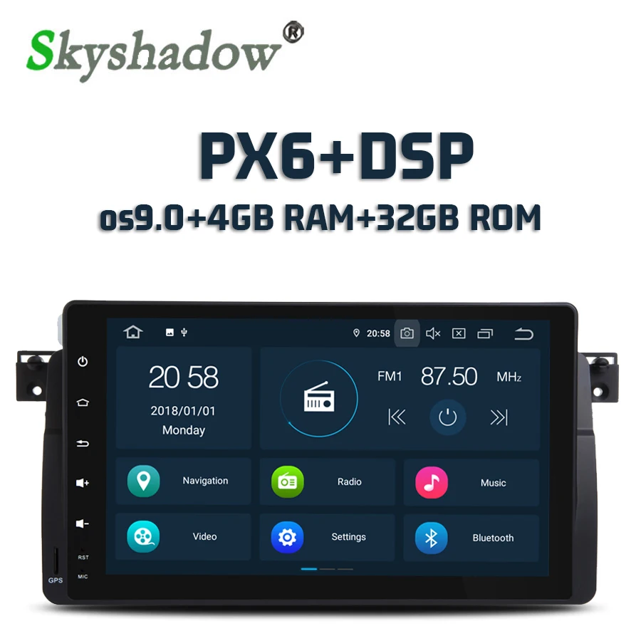 Perfect PX6 IPS DSP 9 inch Android 9.0 6 Core 4GB + 32GB Car DVD Player RDS Radio WiFi GPS Map Bluetooth For BMW 3 E46 M3 Rover 75 MG 2